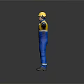 Construction Worker In Blue And Yellow Work Uniform Wearing Yellow Hard Hat With Arms Outstretched