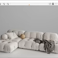 White Puffed Sectional Sofa Set with Cozy Throw Blanket Decorative Pillows and Round Cushion