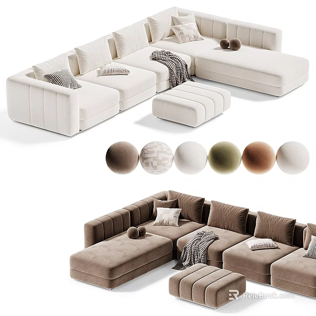 Luxury Large Modular Fabric Sectional Sofa Set With Multiple Color Options For Cozy Living Room 3d model 