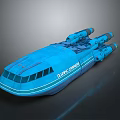 Blue Deep Space Spaceship Model With Futuristic Design Detailed Engines And Structure