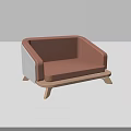 Modern Single Seater Sofa With Coral Pink Upholstery White Armrests And Wooden Legs