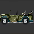 Electric Toy Off-Road Vehicle with Pixel Style Roof Rack and Green Blue Wheels