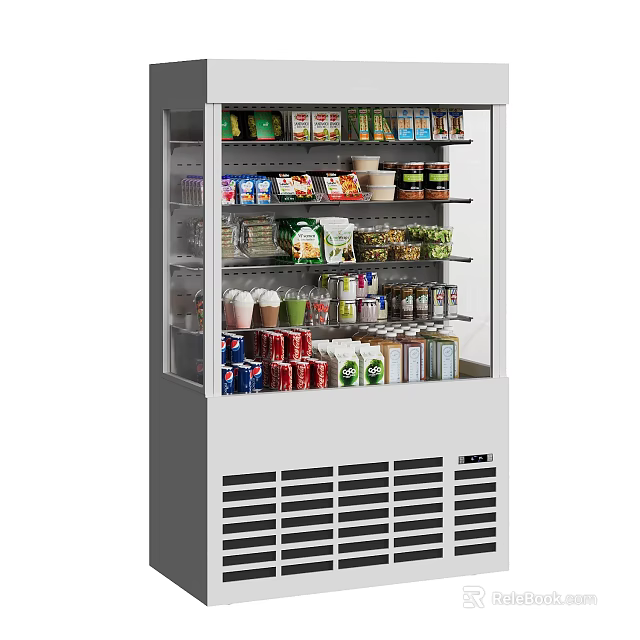 Glass Door Commercial Refrigerator Cabinet with Various Beverages Snacks for Retail 3d model 