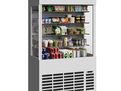Glass Door Commercial Refrigerator Cabinet with Various Beverages Snacks for Retail 3d model