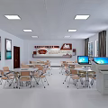 School Classroom Interior With Modern Tables Chairs Computers And Educational Wall Decor 3d model