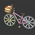 Stylish Purple Bicycle With Yellow Basket Green Seat And Colorful Wheels