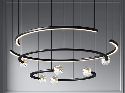 Modern Circular Chandelier With Black Metal Frame And Glass Ball Bulbs 3d model