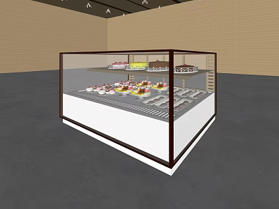 Glass Display Cabinet Shelf with Multiple Layers Showcasing Colorful Desserts for Bakery Shop 3d model