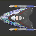 Detailed Futuristic Spaceship Model With Blue Red Accents And Separate Hull Design