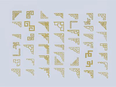 Golden Traditional Carvings With Various Ornamental Patterns For Interior Design 3d model