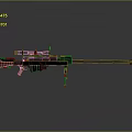 Tactical Black Rifle With Orange Grip Scope Tripod Stand And Long Barrel