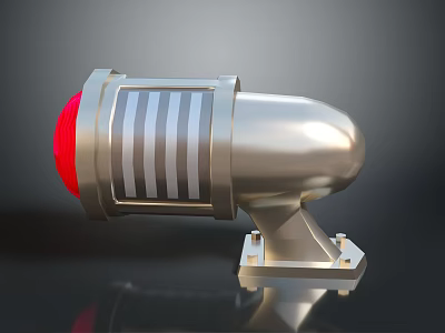 Silver Metal Household Signal Light With Red Lens Striped Surface And Stable Base 3d model