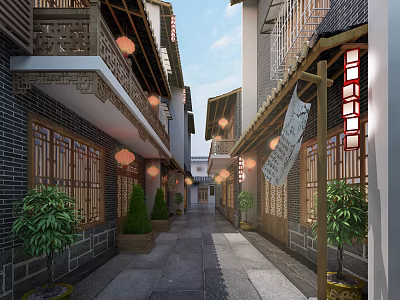 Street Landscape of Chinese Commercial Street 3d model