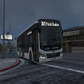 City Buses Operating On Urban Streets With Pedestrians And Cars