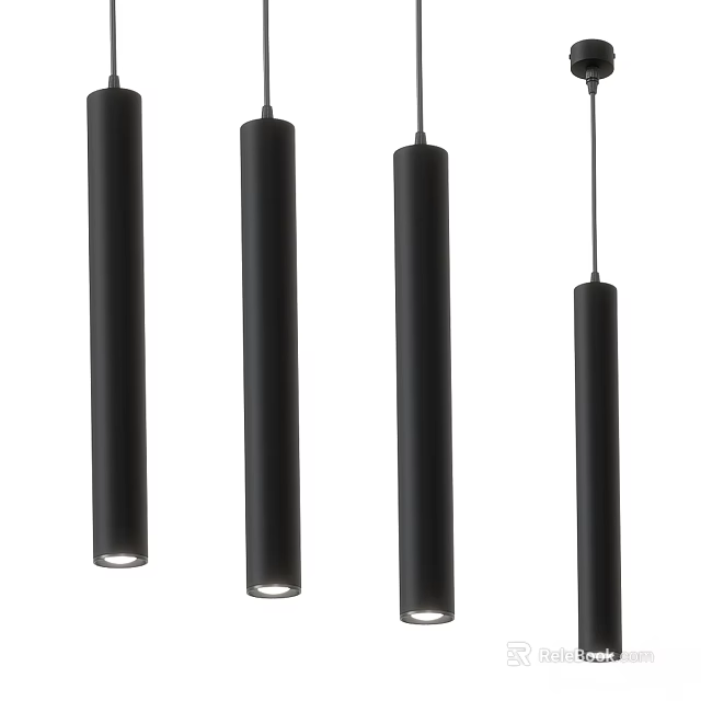 Sleek Black Cylindrical Pendant Lights for Modern Interior Design 3d model