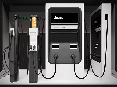 Electric Vehicle Charging Stations With Clean Energy And Multiple Charging Cables 3d model
