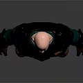 Bald Male Warrior Character Wearing Black Armor With Green Tunic And White Waist Apron