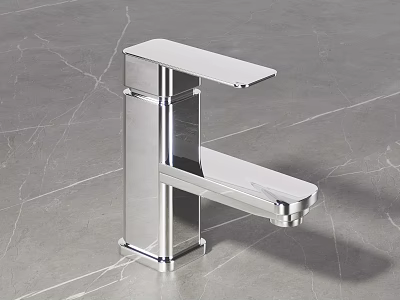 Modern Chrome Faucet With Sleek Design On Gray Marble Countertop Surface 3d model