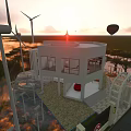 Modern Detached Villa With Wind Turbines Hot Air Balloon And Sunset View