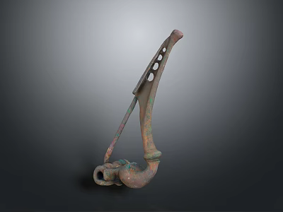 Ancient Bronze Household Item With Curved Design And Rustic Surface Holes 3d model