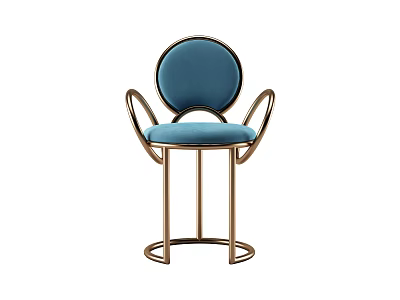 Modern Blue Velvet Bar Stool With Round Backrest And Curved Metal Frame 3d model
