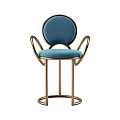 Modern Blue Velvet Bar Stool With Round Backrest And Curved Metal Frame