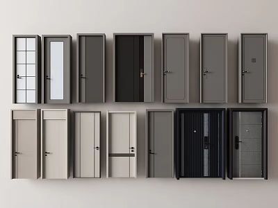 Modern Hinged Doors In Various Designs With Glass Panels And Neutral Colors For Home Interior 3d model