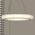 Modern Circular Striped Fabric Pendant Light in Neutral Interior with Window Blinds 3d model