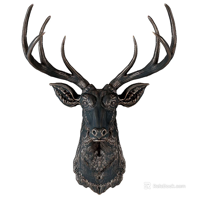Decorative Deer Head Animal Wall Decor with Intricate Metal Carving Details for Living Room Decoration 3d model 