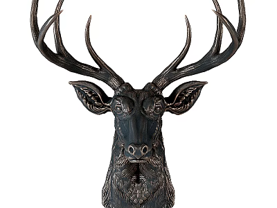 Decorative Deer Head Animal Wall Decor with Intricate Metal Carving Details for Living Room Decoration 3d model