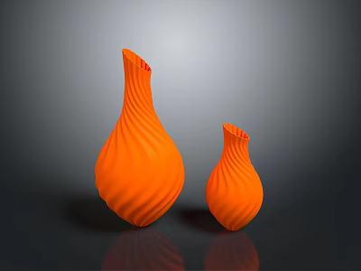Stylish Two Orange Vases With Wave Texture For Home Decor Accessories 3d model
