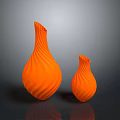 Stylish Two Orange Vases With Wave Texture For Home Decor Accessories