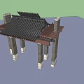 Traditional Chinese Entrance Gate With Stone Pillars And Ornate Wooden Roof
