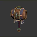Decorative Wooden Hammer With Barrel Shaped Head Metal Accents And Rope Details