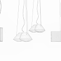 Contemporary Metal Pendant Lights With Various Shapes Illuminated On Dark Interior Background