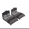 Scalloped Velvet Double Bed Gray and Pink Headboard Design With Pillows and Blankets Bedroom Interior