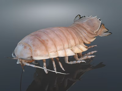 Giant Isopod With Brown Segmented Body And Multiple Legs On Reflective Surface 3d model