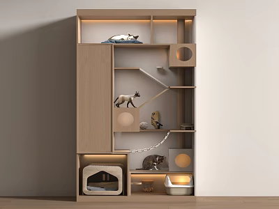 Modern Wooden Cat Furniture Cabinet With Shelves Cat Bed And Climbing Tree 3d model