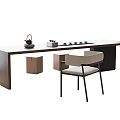 Modern Wooden Tea Table With Teapot Cups Stool And Chair Design