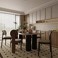 Middle Ancient Restaurant Vintage Cream Style Dining Table and Chair Restaurant Log Color Wine Cabinet 3d model