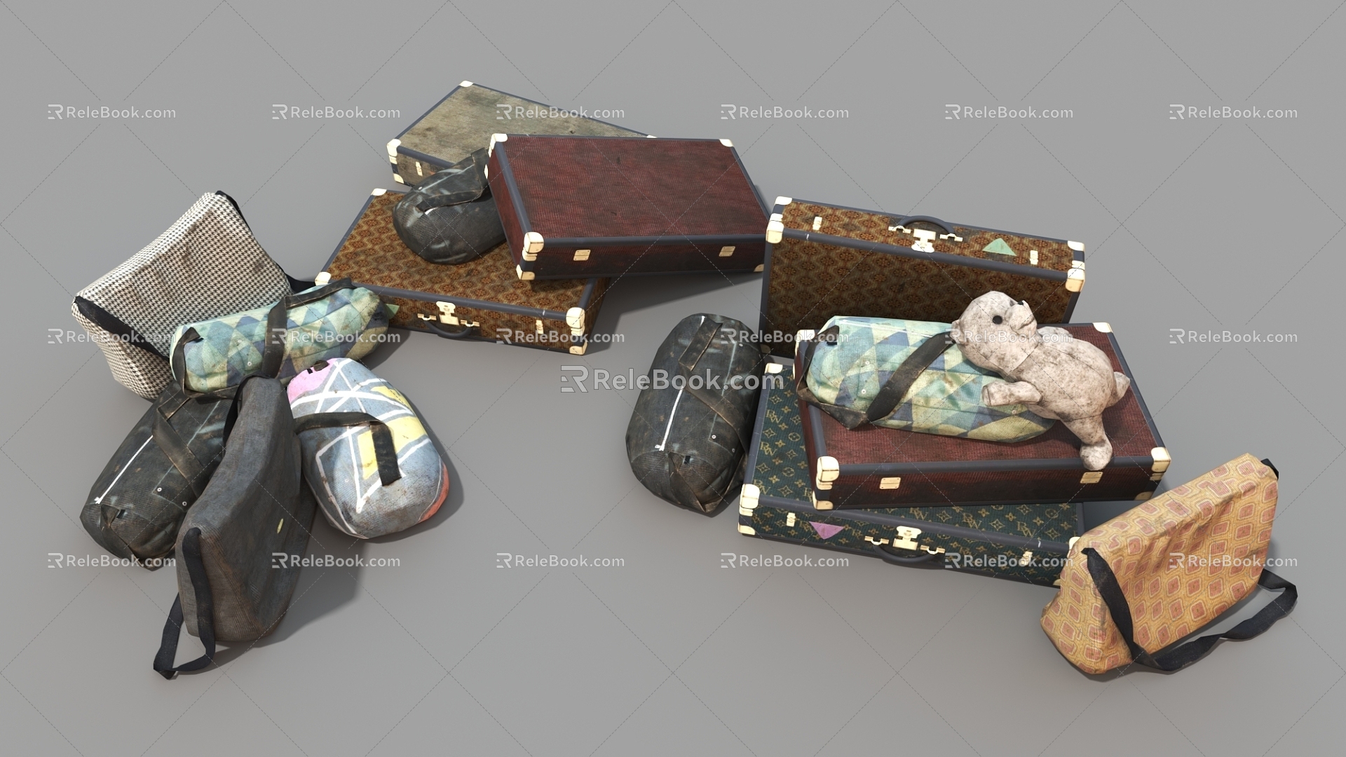 Vintage Luggage Luggage Old Bag Cloth Wrapskin Case 3d model