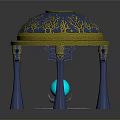 Ornate Pavilion Featuring Blue Dome Golden Decorations Blue Pillars And Glowing Orb On Circular Base