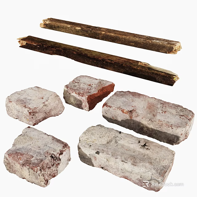 Natural Wood Planks And Stone Blocks For Construction And Decoration 3d model 