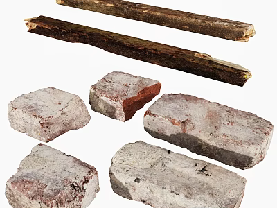 Natural Wood Planks And Stone Blocks For Construction And Decoration 3d model