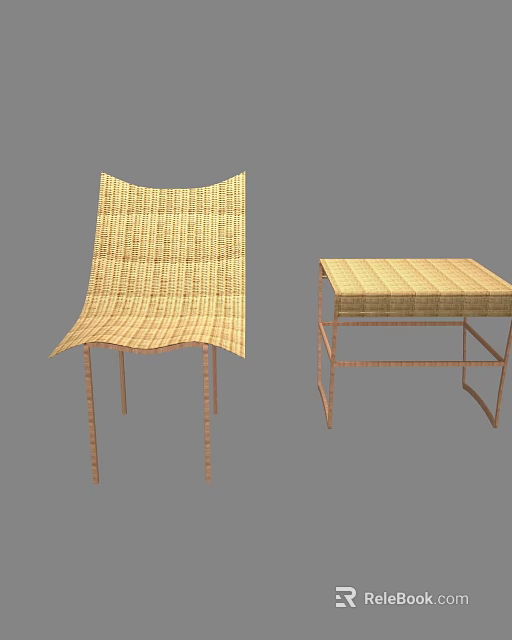 Modern Woven Leisure Chair With Metal Legs And Matching Side Table 3d model 