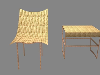 Modern Woven Leisure Chair With Metal Legs And Matching Side Table 3d model