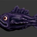 Purple Large Eyed Fantasy Fish Creature Character With Red Pupils Unique Head And Spiky Fins