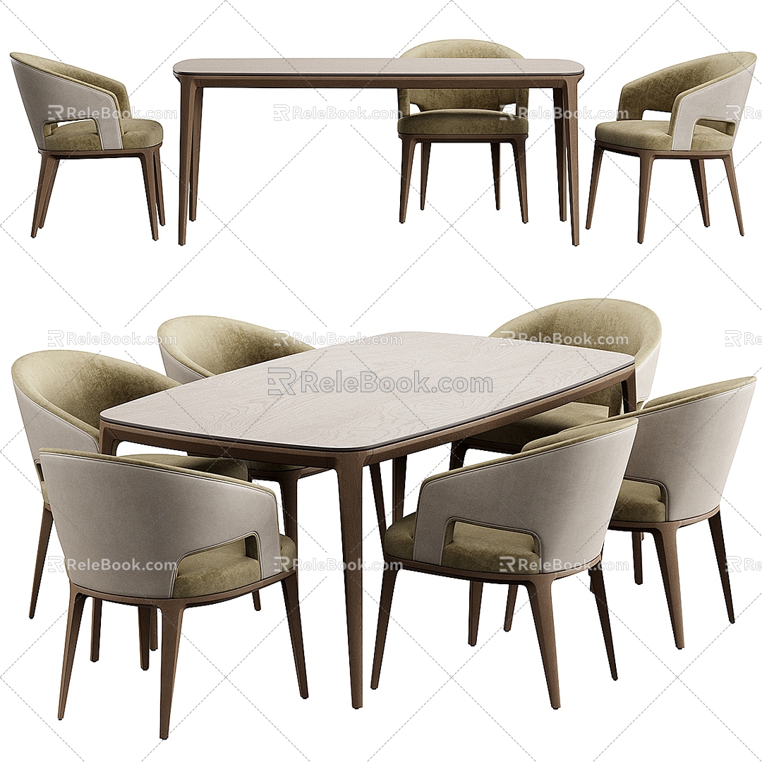 Konyshev Fabric Solid Wood Dining Table and Chair 3d model