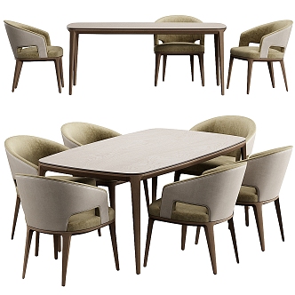 Konyshev Fabric Solid Wood Dining Table and Chair 3d model