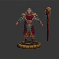 Mythical Character With Golden Armor Red Cape Blue Accents And Red Scepter With Golden Top